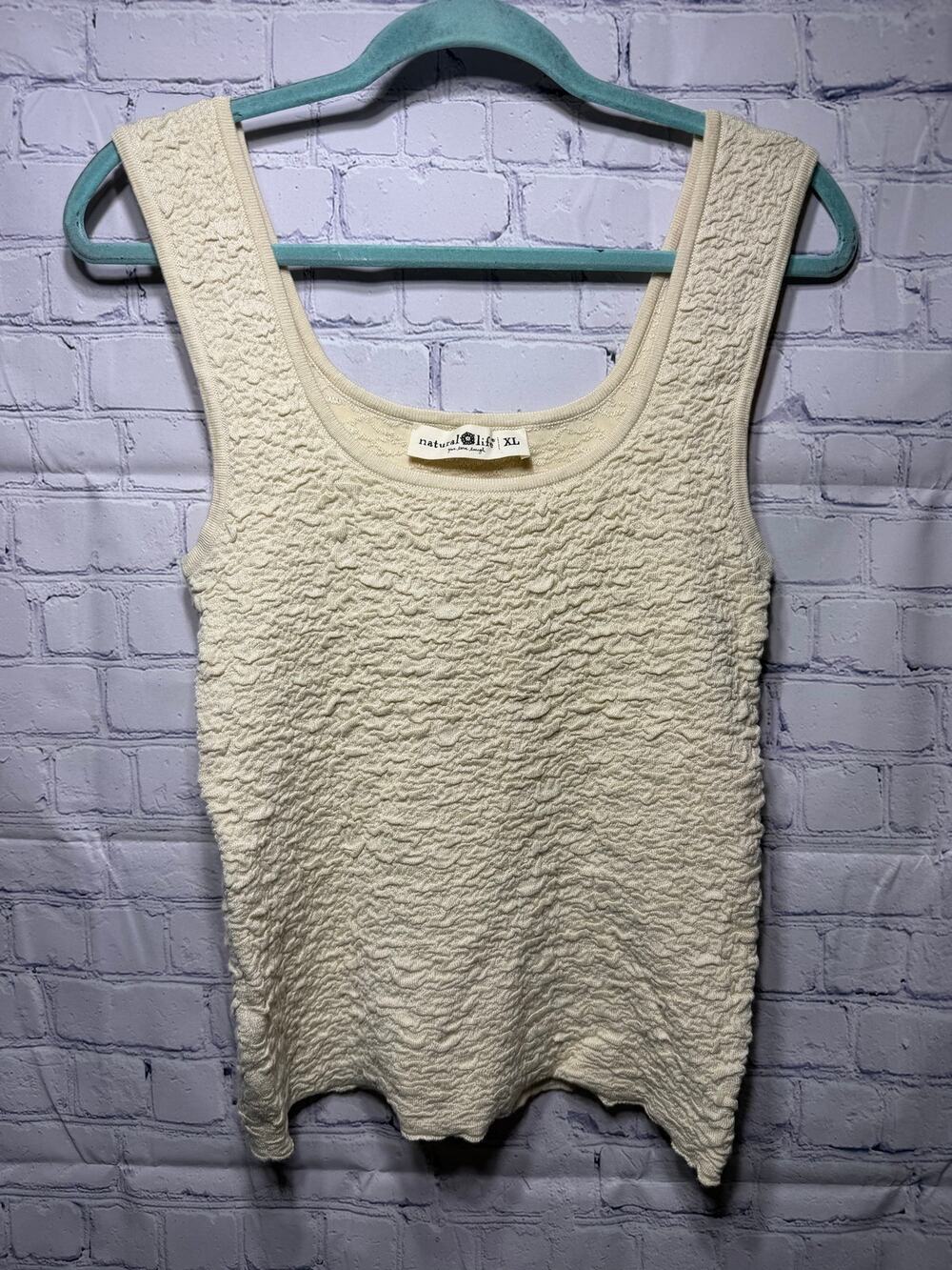 Natural Life Cream Scoop Neck Tank Crinkle Texture Sz XL NWOT Casual